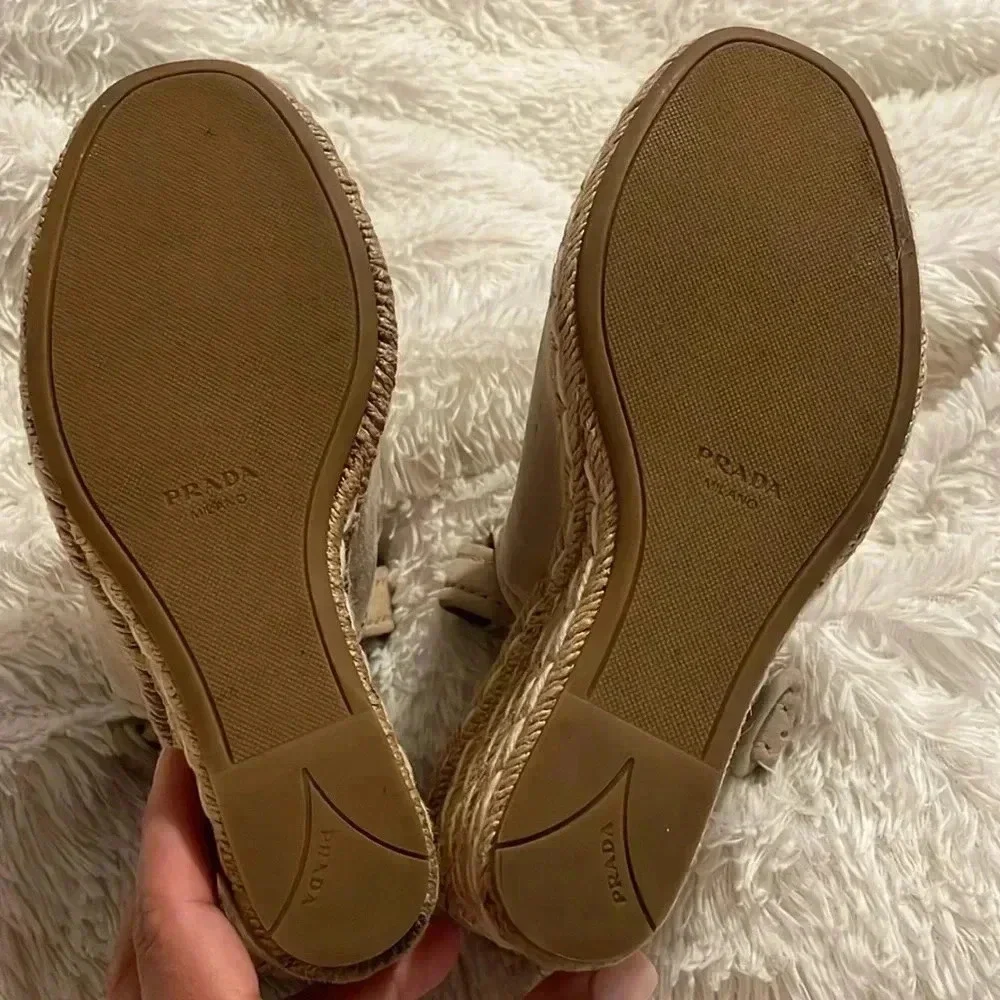 Prada suede espadrille’s neutral sandals shoes